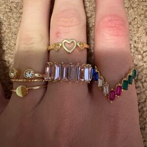 6 rings Gold and Multicolor Gemstone Ring Set